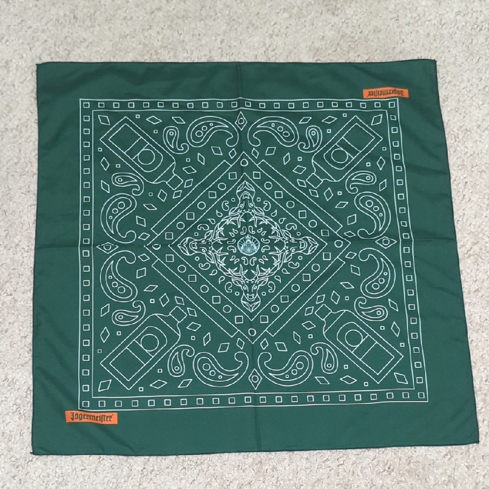 Green Bandana Scarf with White Paisley Print